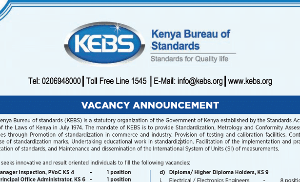 KEBS Recruitment Portal 2024 | www.kebs.org